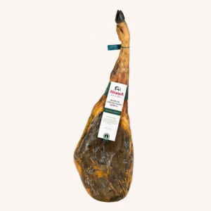Ibérico (50%) grasgevoerde ham (Jamón de cebo de campo), Groen label, van Jabugo, volbeen
