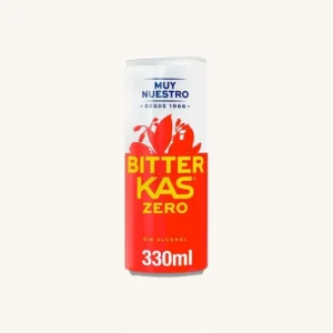 Bitter Kas Zero, suikervrije en alcoholvrije frisdrank met bittere smaak, in blik.