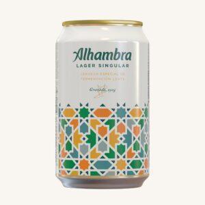 Alhambra Singular, licht lagerbier (cerveza), uit Granada, blik 33cl