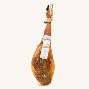Eikelgevoerde 100% Ibérico ham (Jamón de bellota), Pata Negra - Black label, uit Jabugo, volbeen