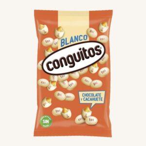 Blanco Conguitos, pinda's omhuld met witte chocolade (cacahuetes recubiertos de chocolade blanco), extra grote zak