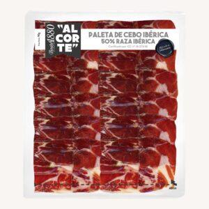 Ibérico 50% de cebo schouderham (paleta), uit Salamanca, voorgesneden "al corte"