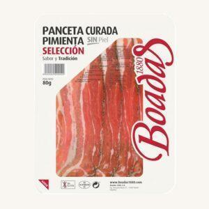 Panceta curada con pimienta (gepeperd buikspek), voorgesneden