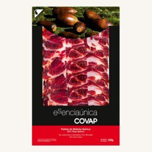 Eikelgevoerde 50% Ibérico schouderham (Paleta), rood label, uit Cordoba, Andalusië, voorgesneden