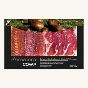 Met eikels gevoede Ibérico-vleesschotel met jamón (ham), lomo (lendestuk), chorizo en salchichón, uit Andalusië, voorgesneden