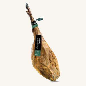 Ibérico (50%) grasgevoerde ham (Jamón de cebo de campo), Groen label, uit Cordoba, Andalusië, volbeen
