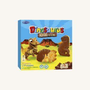 Dinosaurus chocolademelk-omhulde ontbijtgranenkoekjes met vitaminen (galletas choco leche), doos van 255 g