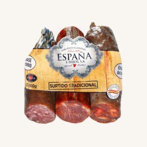 3-pack traditioneel assortiment met chorizo, salchichón en lomo (lendestuk), uit Toledo, halve stukken