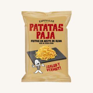 Aardappelsticks met olijfolie (patatas paja), uit Barcelona, in een zakje.