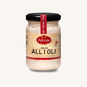 Salsa Ali Oli (knoflookmayonaise), speciale saus voor tapas, uit Catalonië, in een potje.