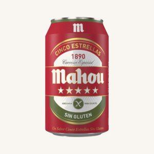 Glutenvrij Mahou Cinco Estrellas, Pale pils (cerveza), uit Madrid, blik
