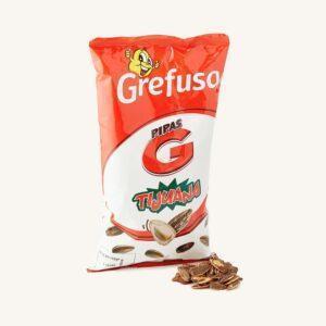 Pipas G Tijuana (pittige barbecue geroosterde zonnebloempitten), uit Valencia, zak
