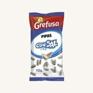 Grefusa Pipas con sal (geroosterde gezouten zonnebloempitten), uit Valencia, middelgrote zak