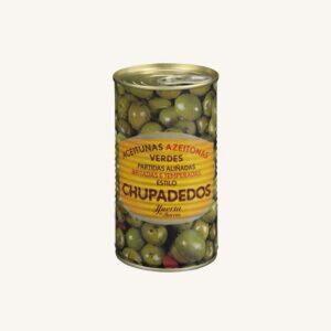 Gekruide splitolijven in Chupadedos-stijl (aceitunas partidas estilo Chupadedos), uit Sevilla, blik