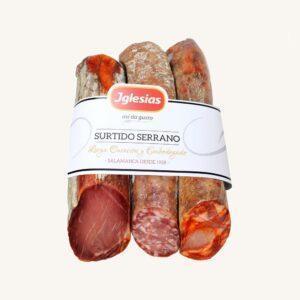 Serranopakket Chorizo + Salchichón en Lomo (gezouten lendenen), uit Salamanca, halve stukken