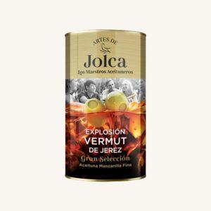 Groene manzanilla fina olijven gevuld met vermouth uit DO Jerez (Vermut), blik