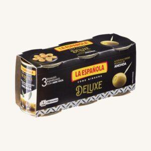 Luxe groene olijven gevuld met ansjovis, manzanilla-variëteit, verpakking van 3 stuks