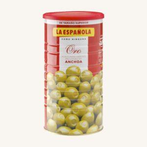 Groene olijven gevuld met ansjovis, Oro, manzanilla-variëteit, groot blik