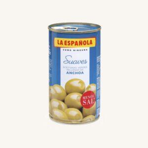 Groene olijven gevuld met ansjovis - Suaves, met 35% minder zout, manzanilla-variëteit, blik