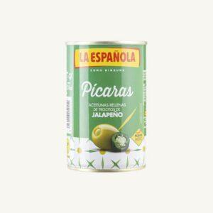 Groene olijven gevuld met jalapeño, Pícaras, medium pittig, manzanilla-variëteit, blik
