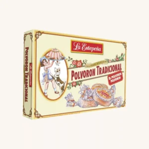 Traditionele Polvorones (amandelcrumblecakes) uit La Estepeña, Sevilla, middelgrote doos