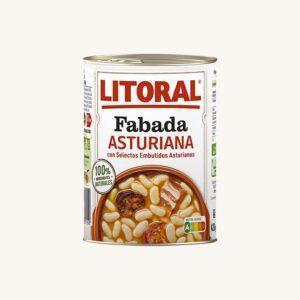 Fabada Asturiana (bonen- en worststoofpot), traditioneel gekookt gerecht, middelgroot blik