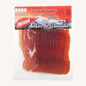 Jamón (ham) Reserva, van vrouwelijk varken Granadino, uit Granada, voorgesneden