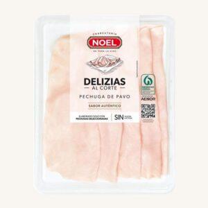 Delizias gekookte kalkoenborst "al corte" (charcuterie-gesneden), uit Girona, voorgesneden.