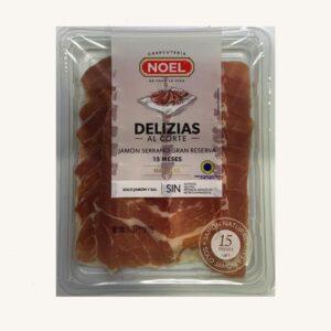 Delizias Serranoham (jamón) Gran Reserva (ETG), “al corte” (charcuterie gesneden), uit Girona, voorgesneden