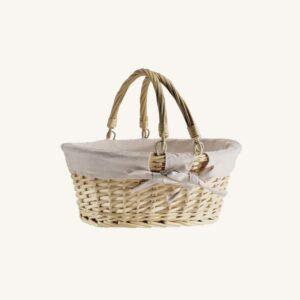 Ovale rieten mand met handvatten (ideaal voor cadeaus), wit, natuurlijke stof, 35x25x15 cm