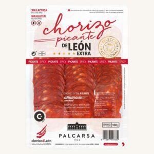 Chorizo uit León picante (pittig en gerookt), extra pittig, voorgesneden 100 gr