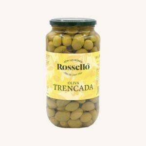 Rosselló splitgroene olijven boerenstijl (oliva trencada / partida estil Pagès), uit Mallorca, grote pot