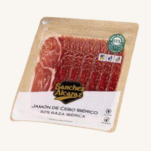 Ibérico (50%) de cebo ham (jamón), white label, uit Salamanca of Extremadura, voorgesneden