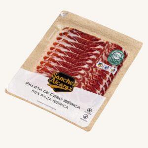 Ibérico (50%) de cebo schouderham (paleta), white label, uit Salamanca of Extremadura, voorgesneden