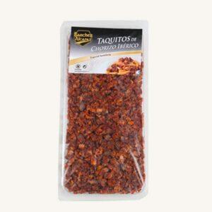 Taquito's van Chorizo Ibérico, in kleine blokjes gesneden, uit Extremadura, bakje