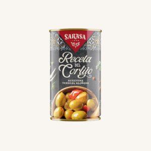 Groene, ontpitte olijven met Andalusische kruidenmix "La Receta del Cortijo", middelgrote blik