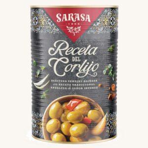 Groene olijven zonder pit met Andalusische kruidenmix "La Receta del Cortijo", extra groot blik