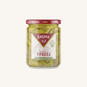 Piparra-chilipepers (Guindilla Piparra) met extra vierge olijfolie, uit Navarra, klein potje