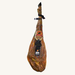 Eikelgevoerde 100% Ibérico Jamón (ham), zwart label - pata negra, DOP Los Pedroches, uit Córdoba, volbeen