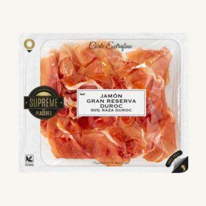 Jamón Serrano (ham), Gran Reserva 50% Duroc, uit Castilla-La Mancha, extra dun voorgesneden