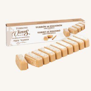 Torrons Vicens Polvorón Nougat met kaneel (turrón / torró de polvorón con canela), kistje