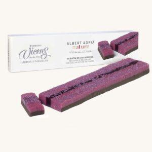 Torrons Vicens Frambozennougat - Albert Adrià natura (turrón / torró de frambuesa / gerds), kistje